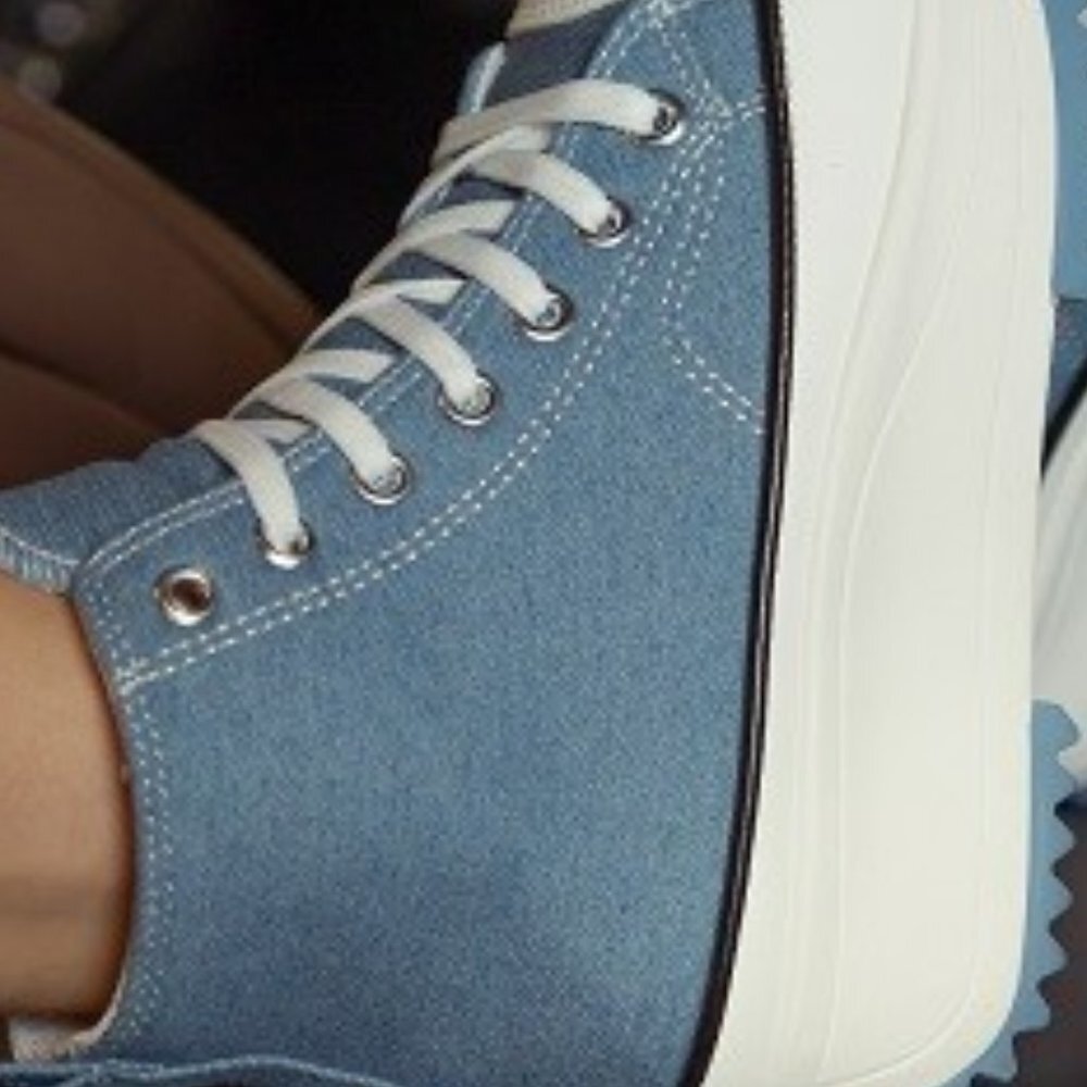 Lace-up Platform Chunky Sneakers- Denim Size 8 - Picture 2 of 3